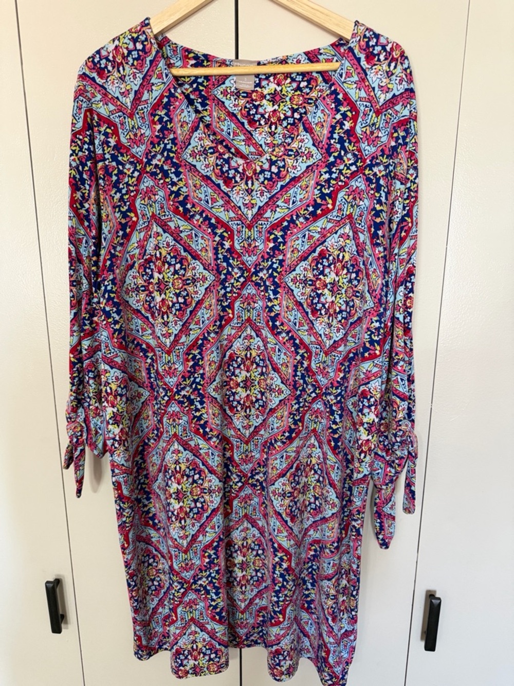 Chico's Multicolor Midi Dress in Navy, Pink, Aqua
